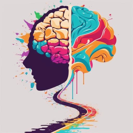 Colors of Consciousness The Brain Split by Infinite Pathway of Vibrant Hues, AI generated art made by Bernardus Muller