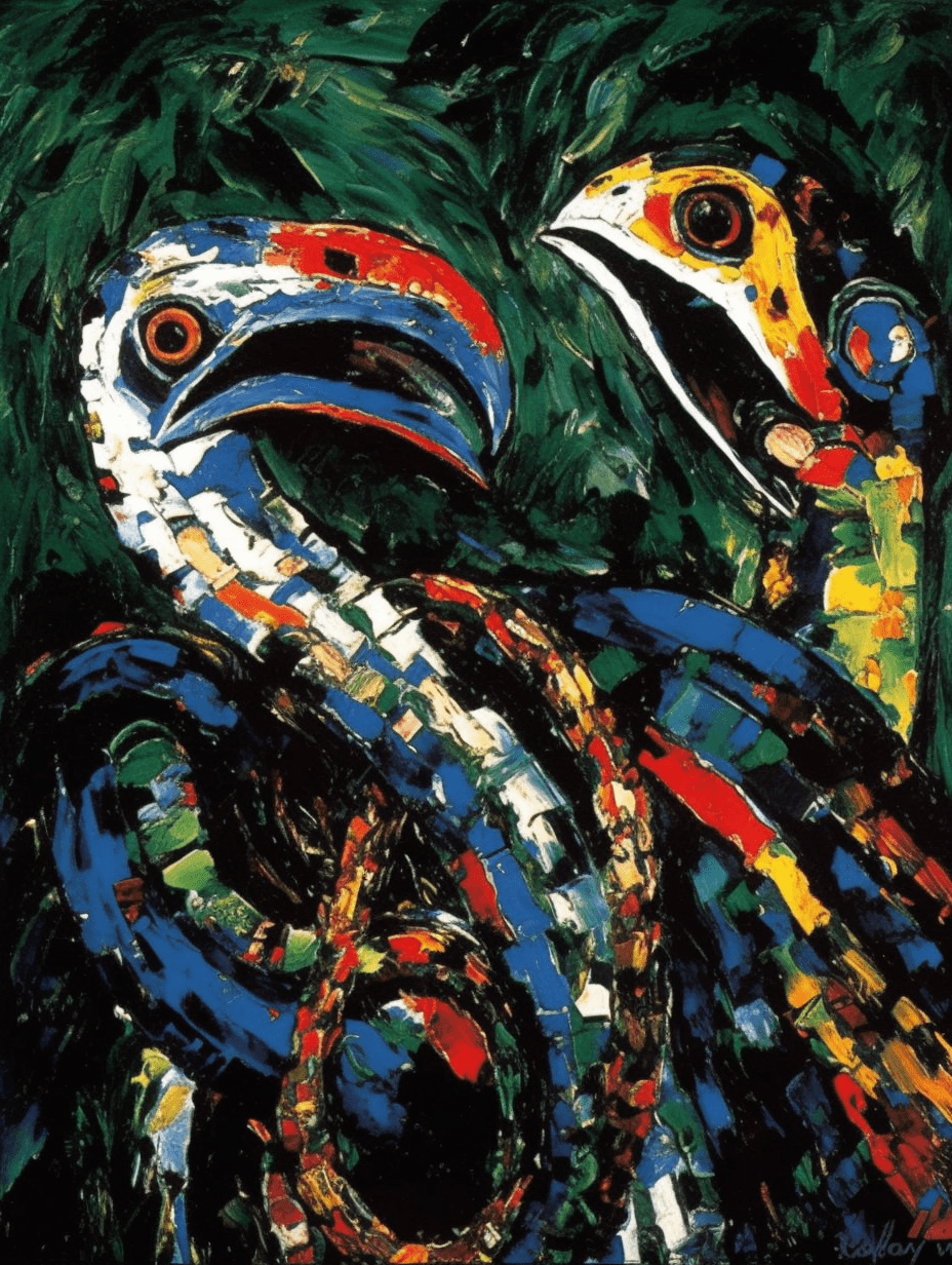 Avian Reverberations. Tribute to Cobra collection. ai generated art