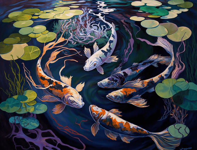 Koi Harmony (1-2), AI Art From the swirling colors collection by Bernardus Muller