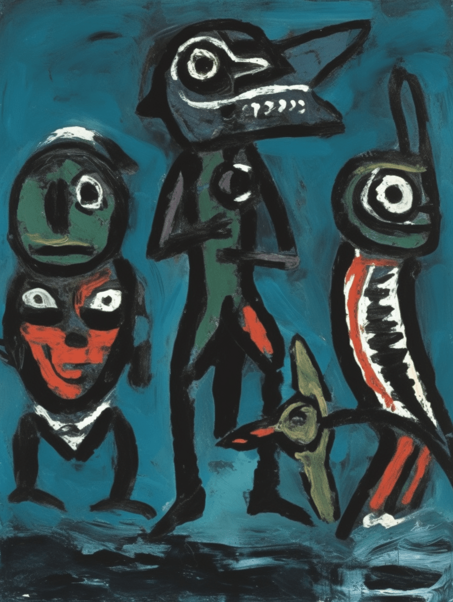Naive Beasts. Tribute to Cobra collection. Ai generated art.