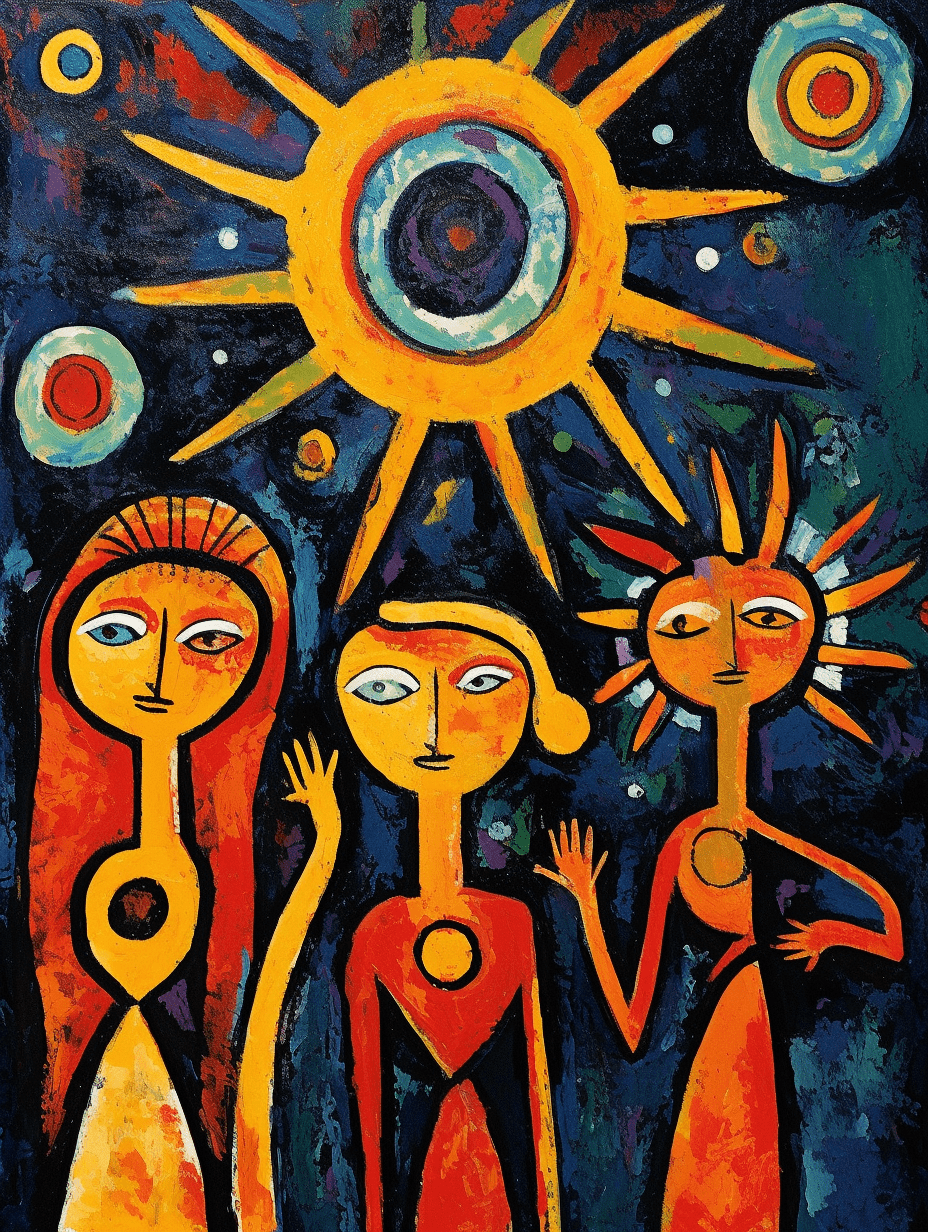 Sun moon and innocence. Tribute to Cobra collection. Ai generated art.