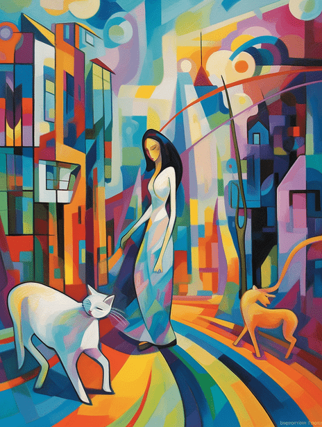 The Cat's Companion, AI art from the swirling colors collection by Bernardus Muller