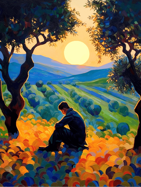 Whispering Leaves Beneath the Olive Tree (2-4, AI art from the swirling colors collection by Bernardus Muller