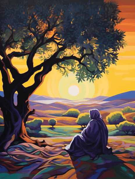 Whispering Leaves Beneath the Olive Tree (4-4), AI art from the swirling colors collection by Bernardus Muller